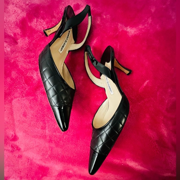 Authentic Manolo Blahnik quilted leather slingback heels. - Picture 16 of 17